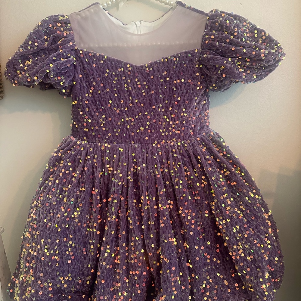 Purple Sequin Kids Evening Dress
